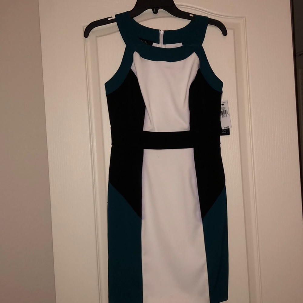 Color block dress (black, white, teal)